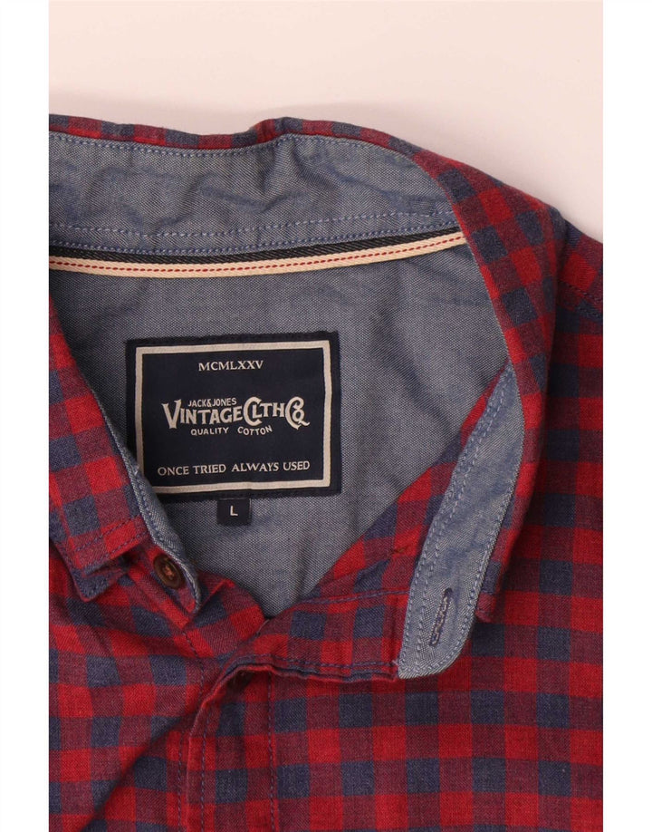 Męska koszula z krótkim rękawem Jack & Jones, duża, czerwona bawełniana kratka