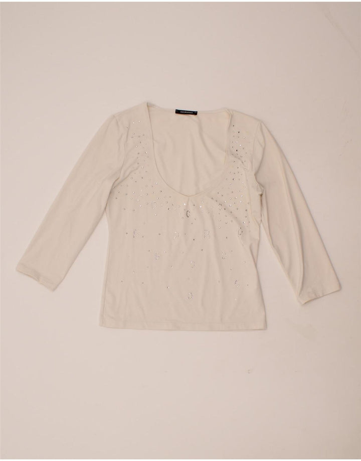 ROCCOBAROCCO Womens Crop Top 3/4 Sleeve UK 12 Medium Beige Vintage Roccobarocco and Second-Hand Roccobarocco from Messina Hembry 