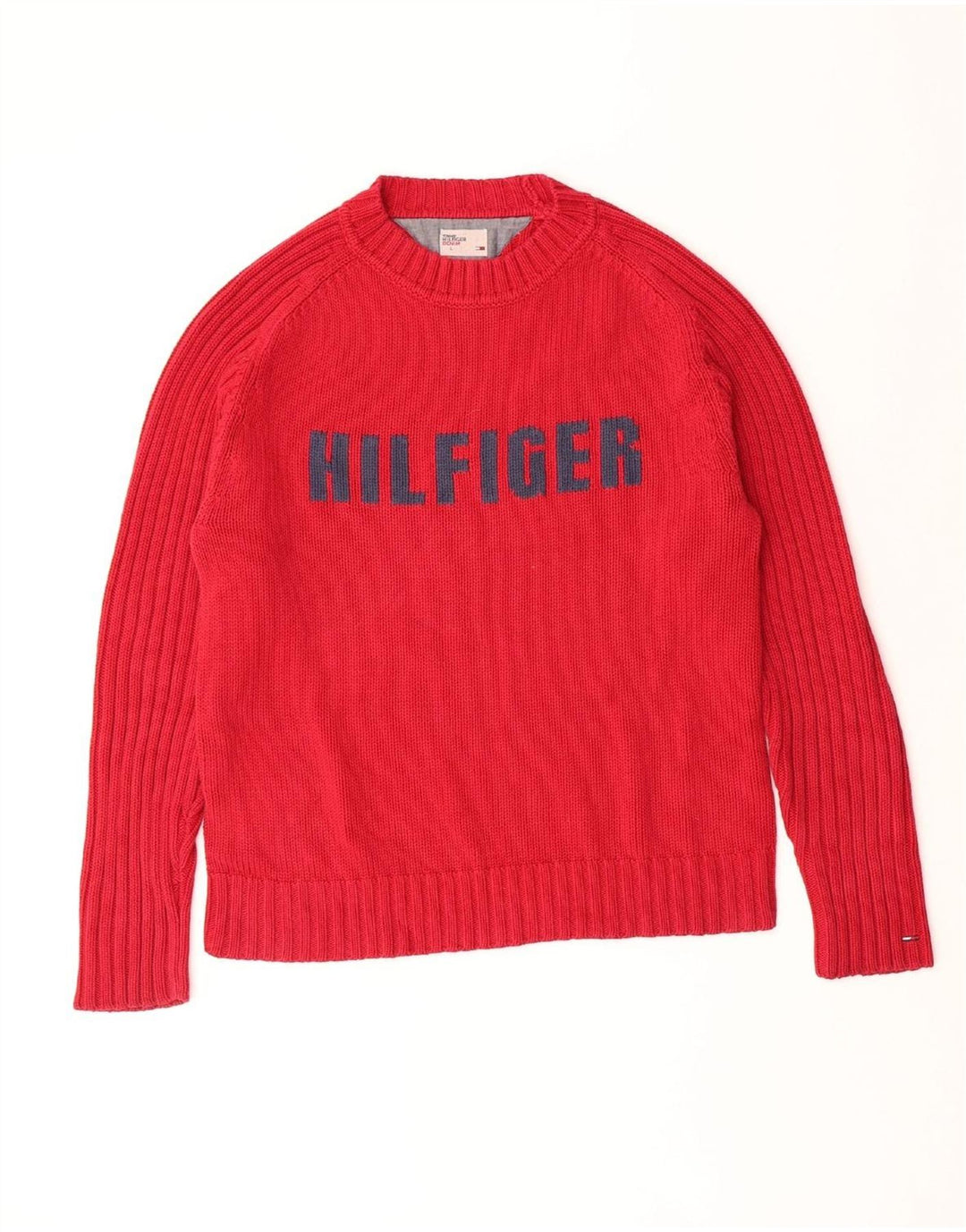 Męski sweter z okrągłym dekoltem TOMMY HILFIGER, duży, czerwony, klasyczny