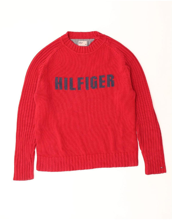 Męski sweter z okrągłym dekoltem TOMMY HILFIGER, duży, czerwony, klasyczny