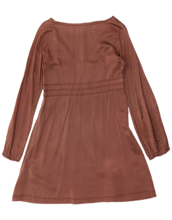 Damska sukienka w kształcie litery A z długim rękawem Replay, UK 12, średni brązowy jedwab