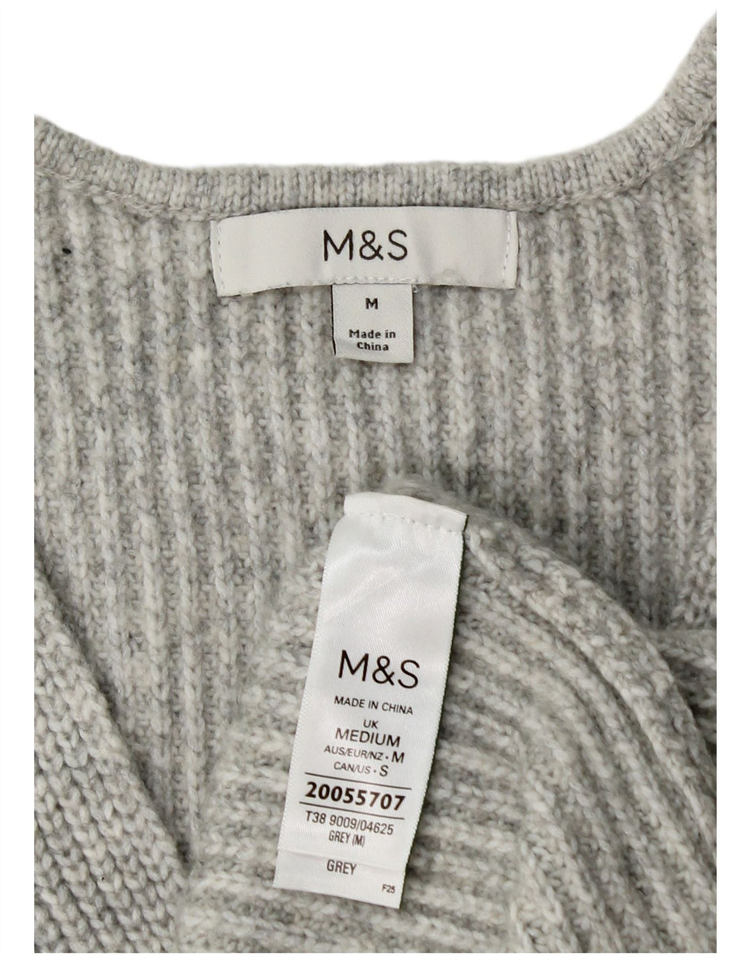 Marks & Spencer Damski sweter z dekoltem w kształcie litery V, UK 14, średni szary poliester