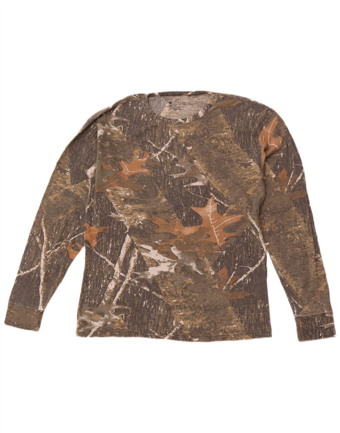 VINTAGE Męski top z długim rękawem, duży, beżowy, bawełniany kamuflaż
