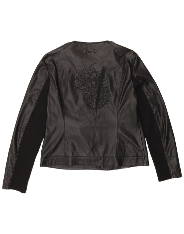 Damska kurtka motocyklowa Desigual ze sztucznej skóry EU 46 XL, czarna, poliuretanowa