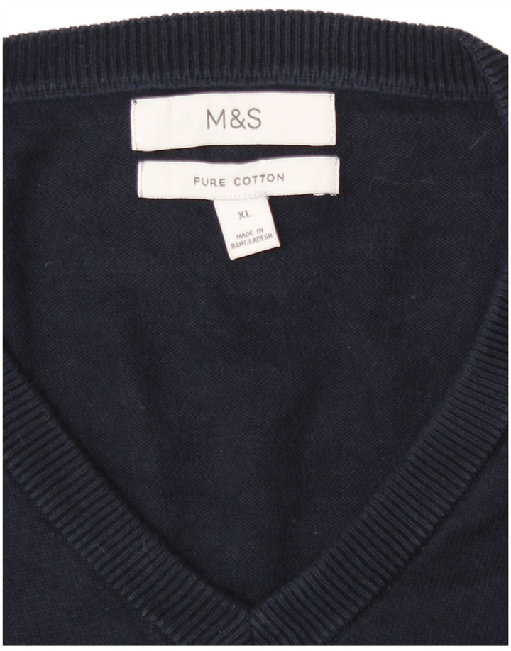 Marks & Spencer Męski sweter z dekoltem w kształcie litery V, XL, granatowy, bawełniany