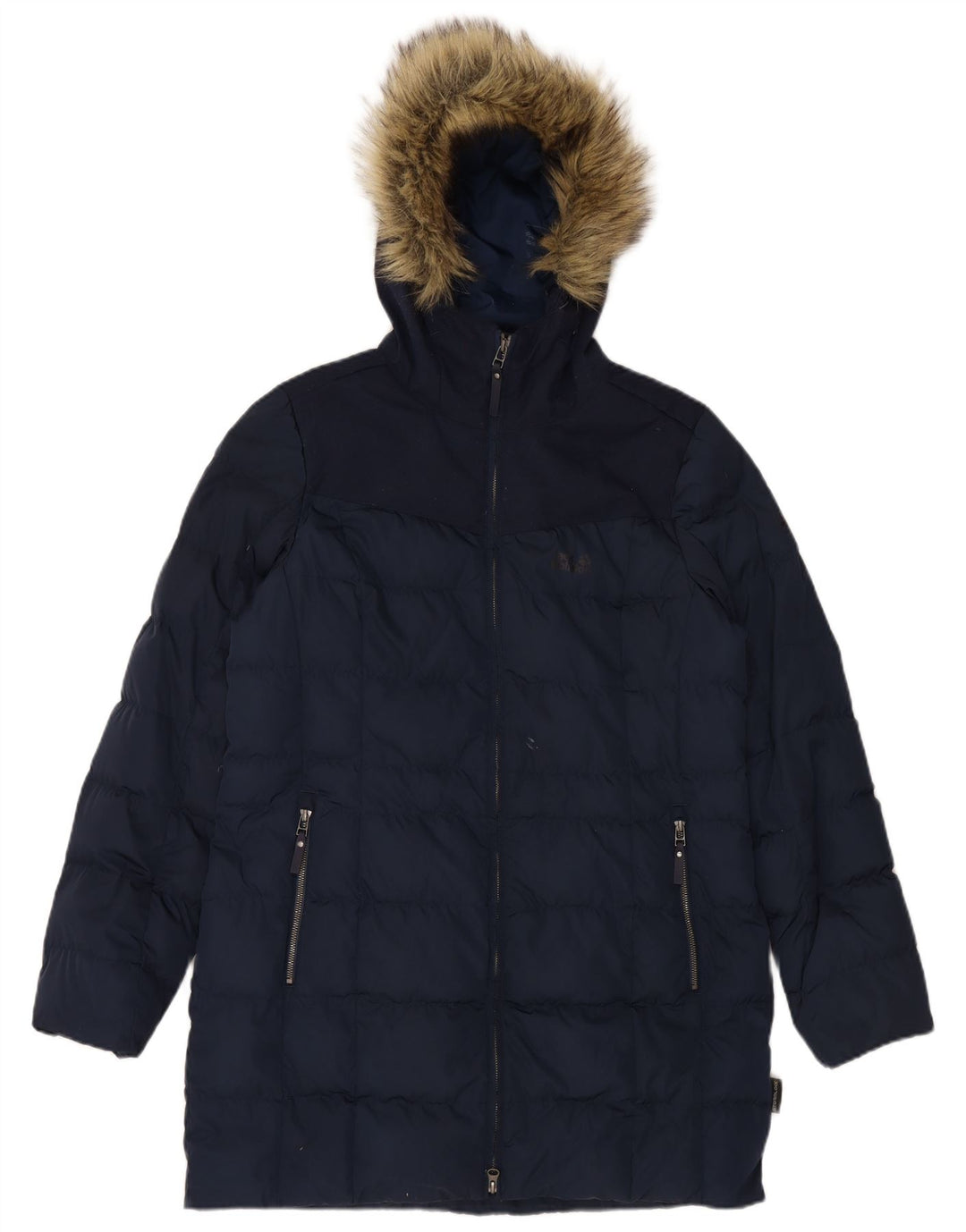 JACK WOLFSKIN Womens Hooded Padded Coat UK 14/16 Large Navy Blue Polyester