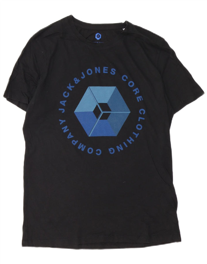 Męski T-shirt z grafiką JACK & JONES, duży, czarny, bawełniany