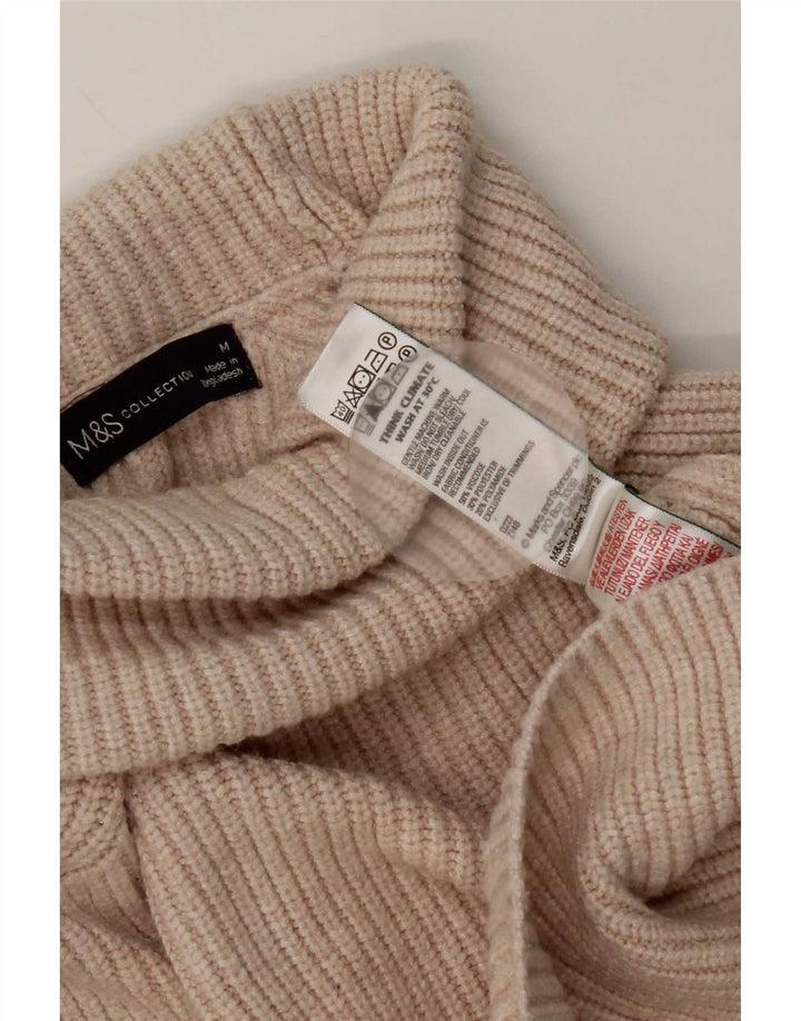 Marks & Spencer Damski sweter z wywijanym dekoltem UK 14 Średni beżowy wiskoza