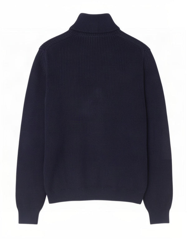 Zara Mens Zip Neck Jumper Sweater Large Navy Blue Cotton