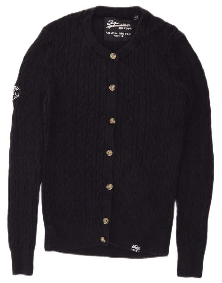 Damski sweter rozpinany z grafiką Superdry UK 8, mały, granatowy, bawełniany