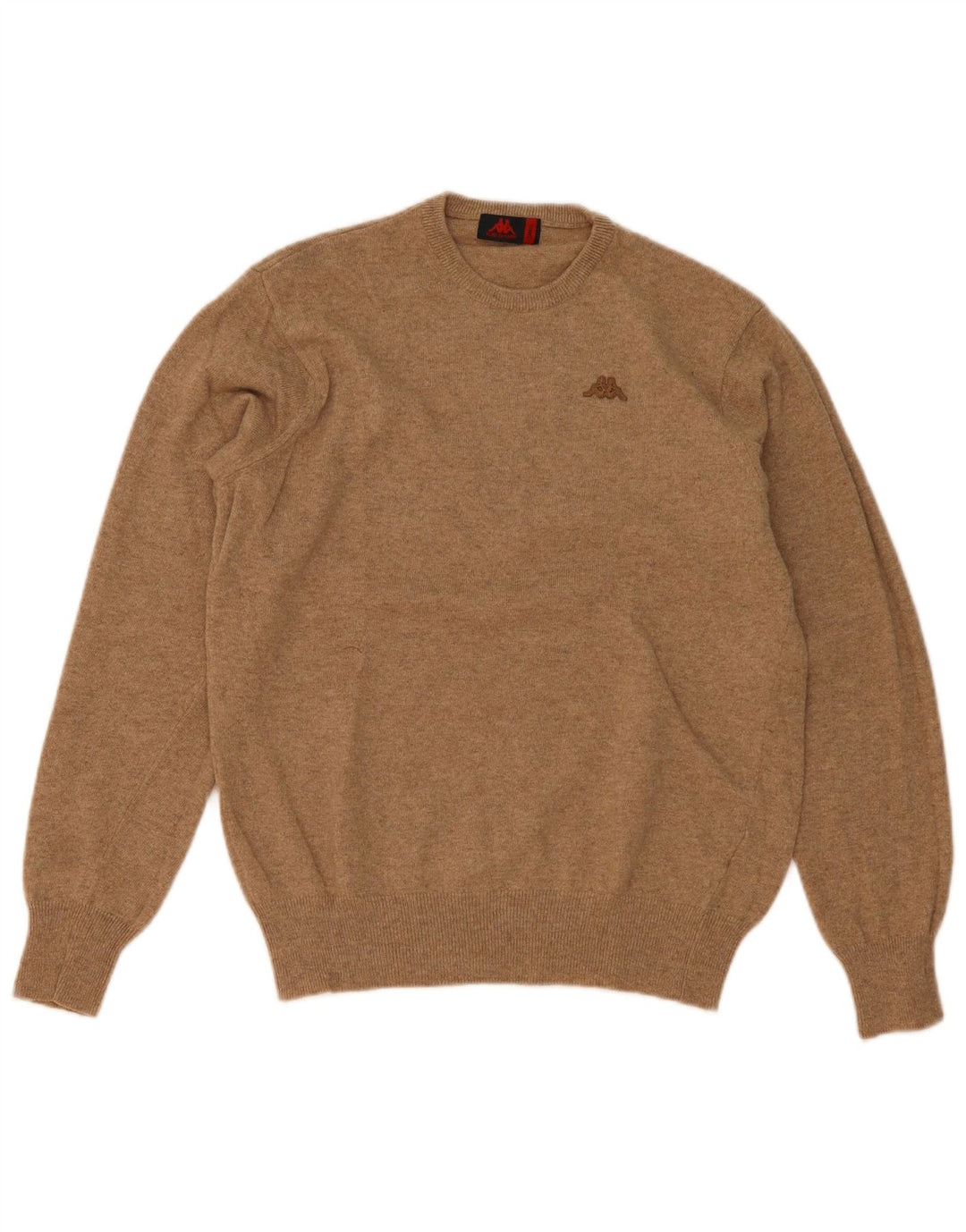 Męski sweter Kappa z okrągłym dekoltem, mały, brązowy, z owczej wełny