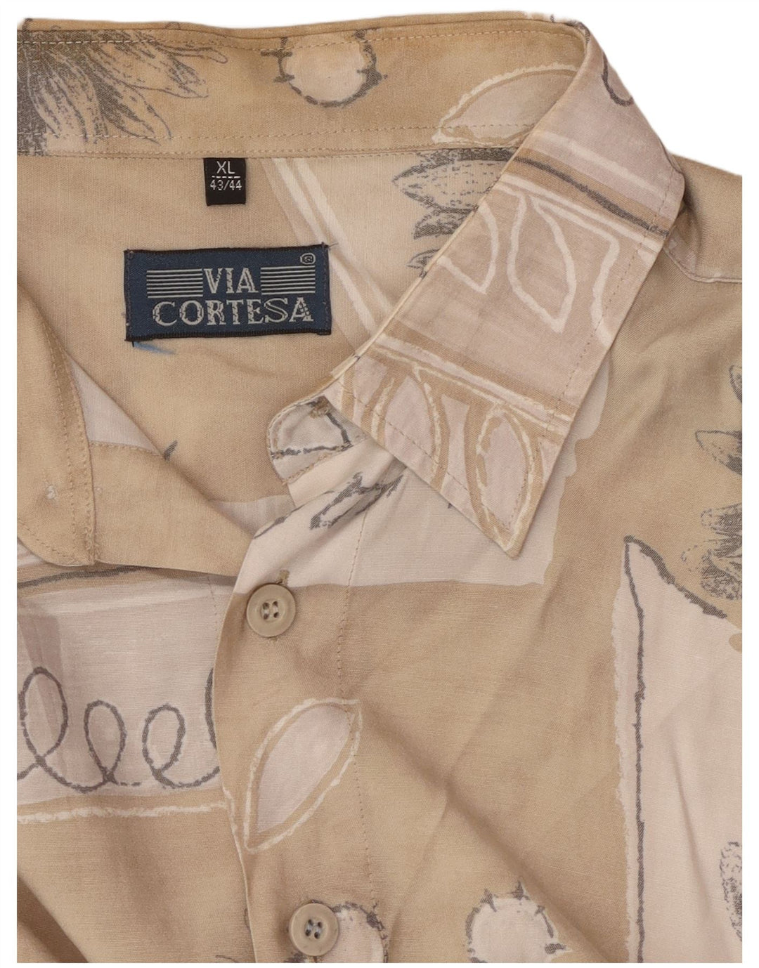 Koszula męska z krótkim rękawem VIA CORTESA, rozmiar 43/44 XL, beżowy patchwork