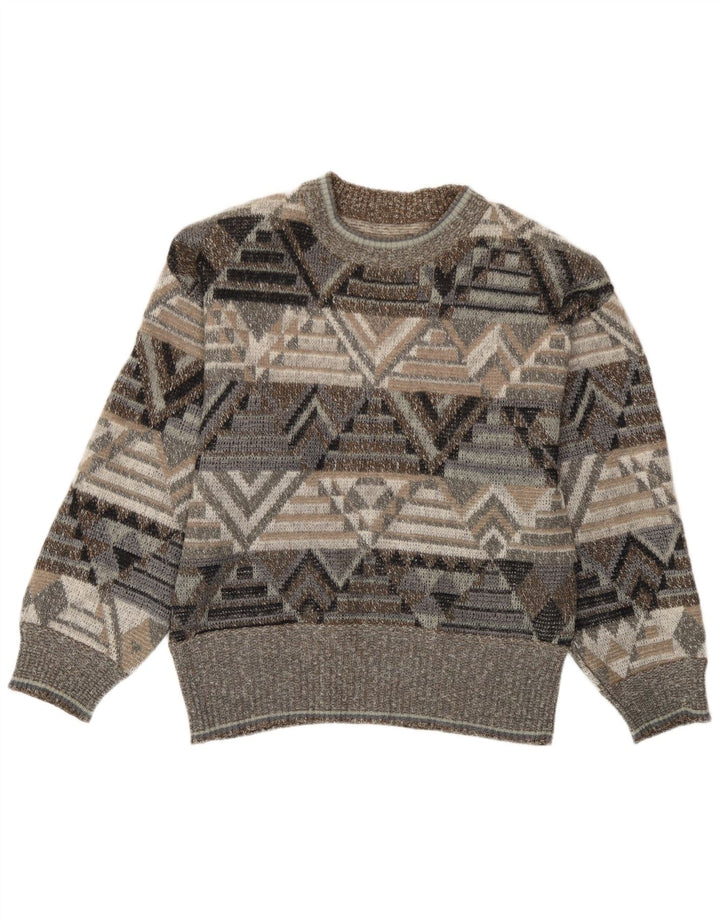 Bogner Męski sweter z okrągłym dekoltem, mały, szary, geometryczny akryl
