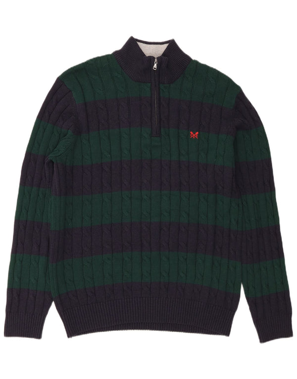 Crew Clothing Męski sweter z zamkiem błyskawicznym XL, bawełniany w zielone paski