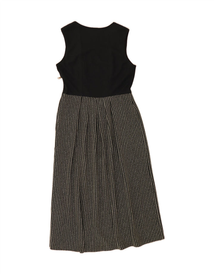 VINTAGE Womens Sleeveless Maxi Dress UK 14 Medium Black Striped Polyester Vintage Vintage and Second-Hand Vintage from Messina Hembry 
