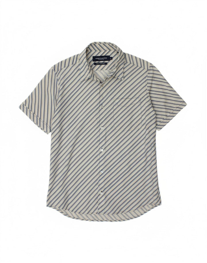 TOM TAILOR Mens Short Sleeve Shirt XL White Striped Cotton