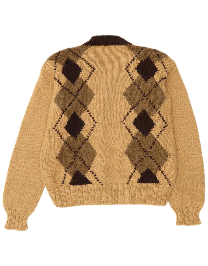 Sweter damski w stylu vintage, kardigan UK 14, średni beż, argyle/diament