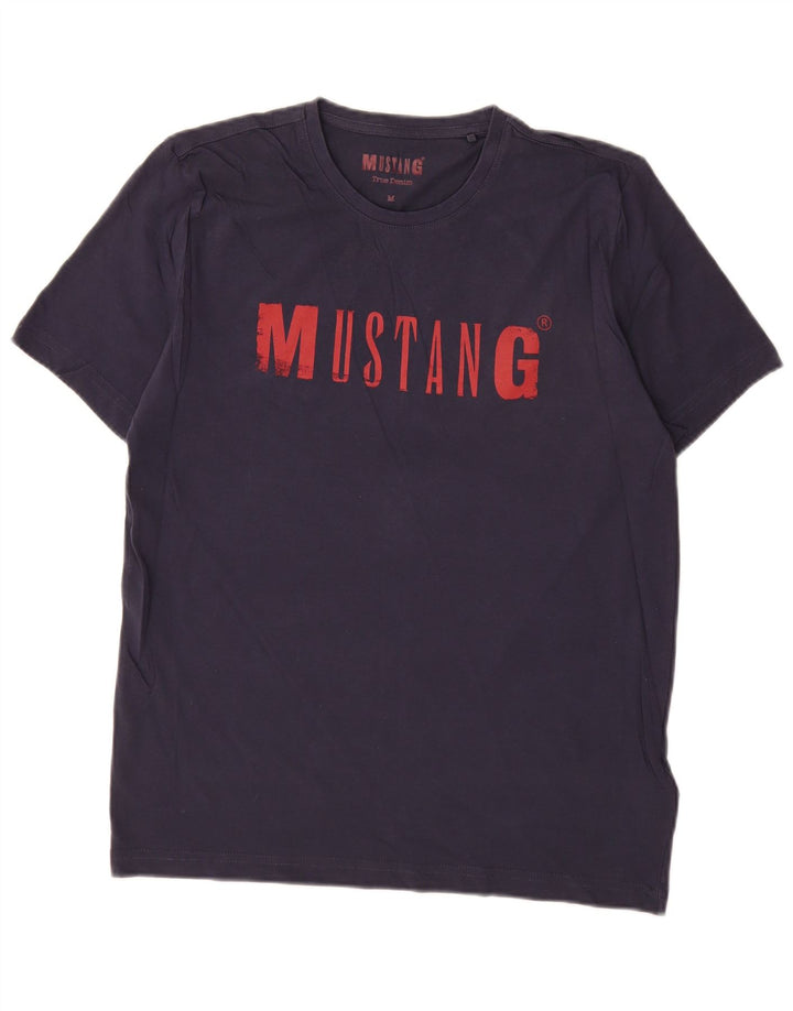 Męska koszulka z grafiką Mustang Top, średnia, granatowa, bawełniana