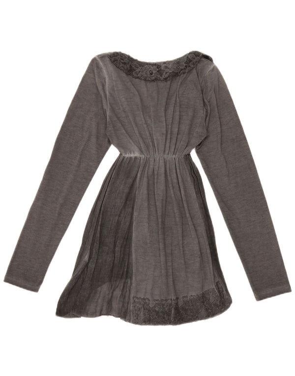 Damska tunika karabinowa z długim rękawem, UK 8, mały, szary poliester