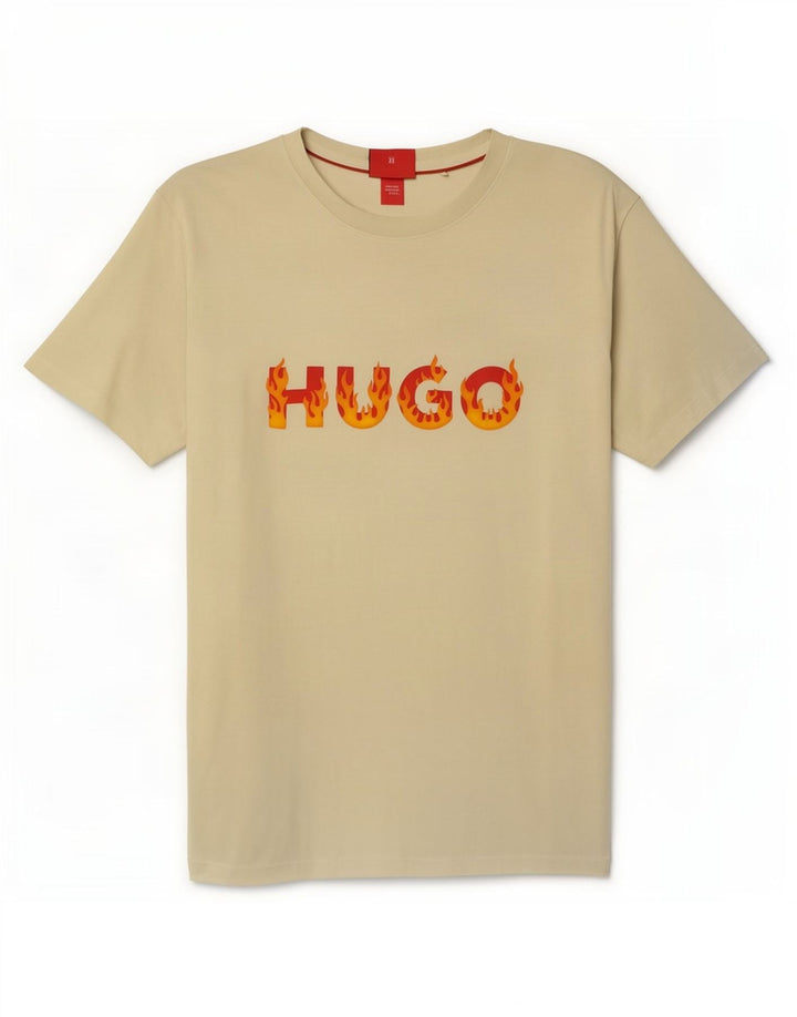 Męska koszulka z grafiką Hugo Boss, duża, żółta, bawełniana
