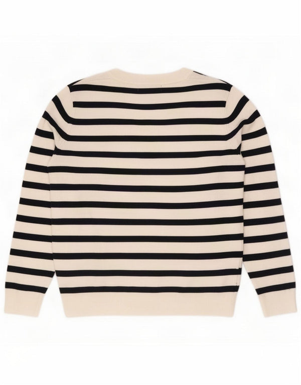 Marks & Spencer Damski sweter z dekoltem w kształcie litery V, UK 14, średnie białe paski