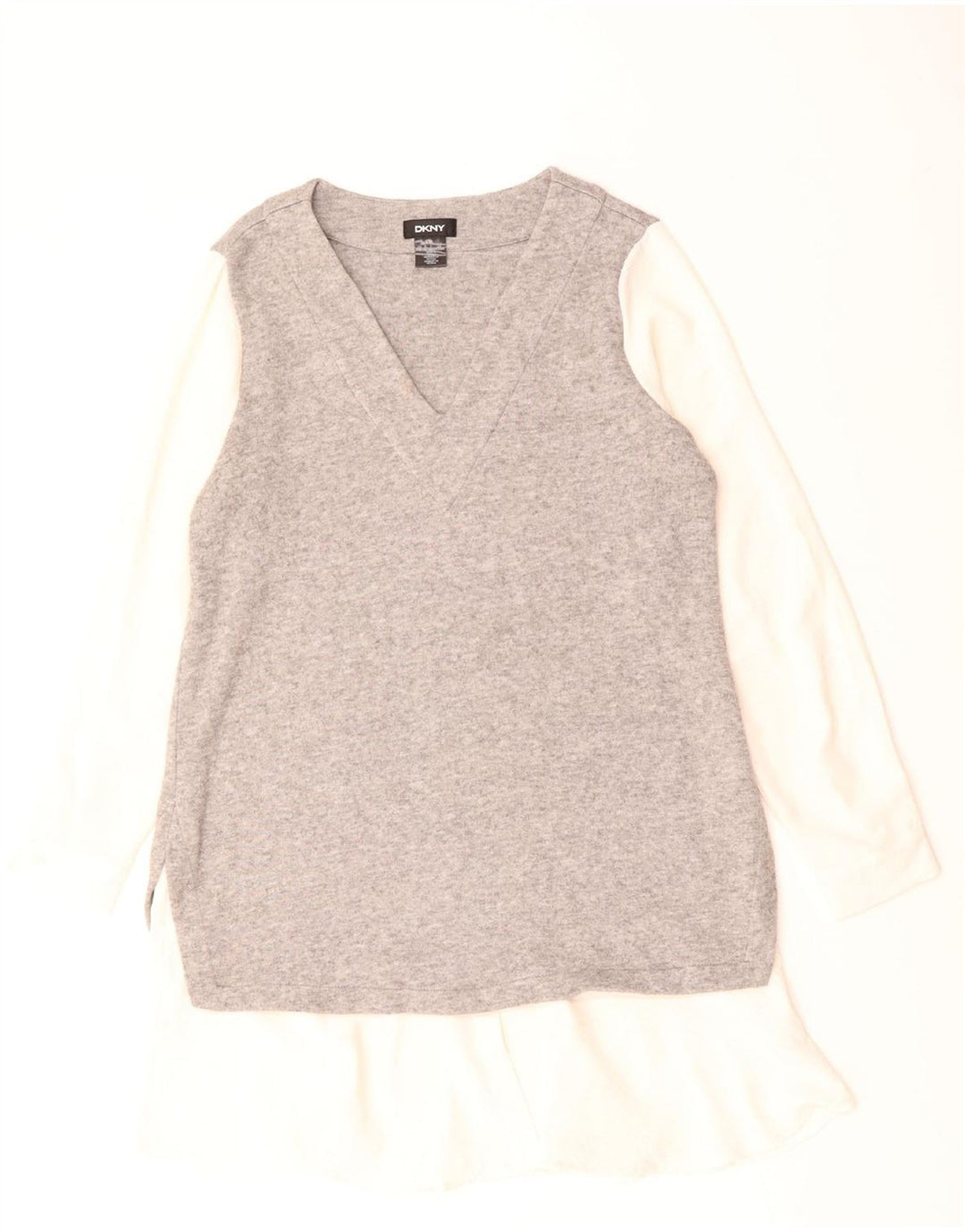 DKNY Womens Long Sleeve Jumper Dress UK 16 Large Grey Colourblock Rayon