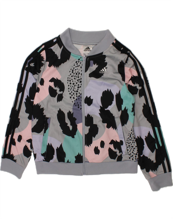 ADIDAS Girls Abstract Pattern Tracksuit Top Jacket 13-14 Years Large Grey Vintage Adidas and Second-Hand Adidas from Messina Hembry 