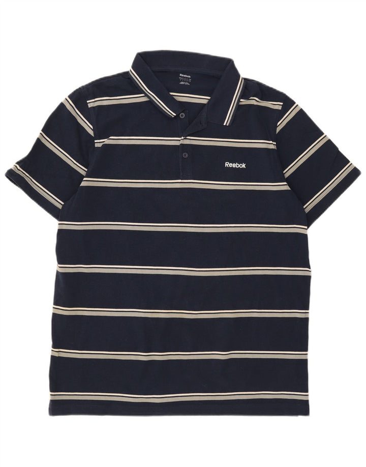 Męska koszulka polo Reebok, duża, bawełniana w granatowe paski