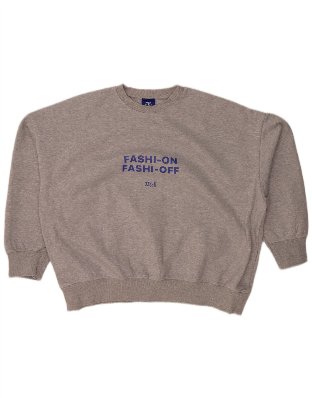 Damski sweter oversize z grafiką ZARA UK 14, średni szary nakrapiany