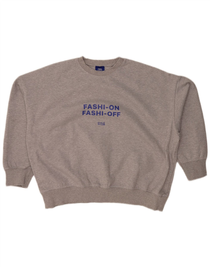 Damski sweter oversize z grafiką ZARA UK 14, średni szary nakrapiany