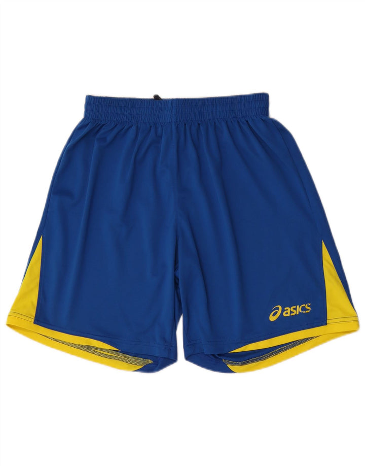 Chłopięce spodenki sportowe Asics 11-12 lat, duże, niebieskie, poliestrowe z blokami kolorów