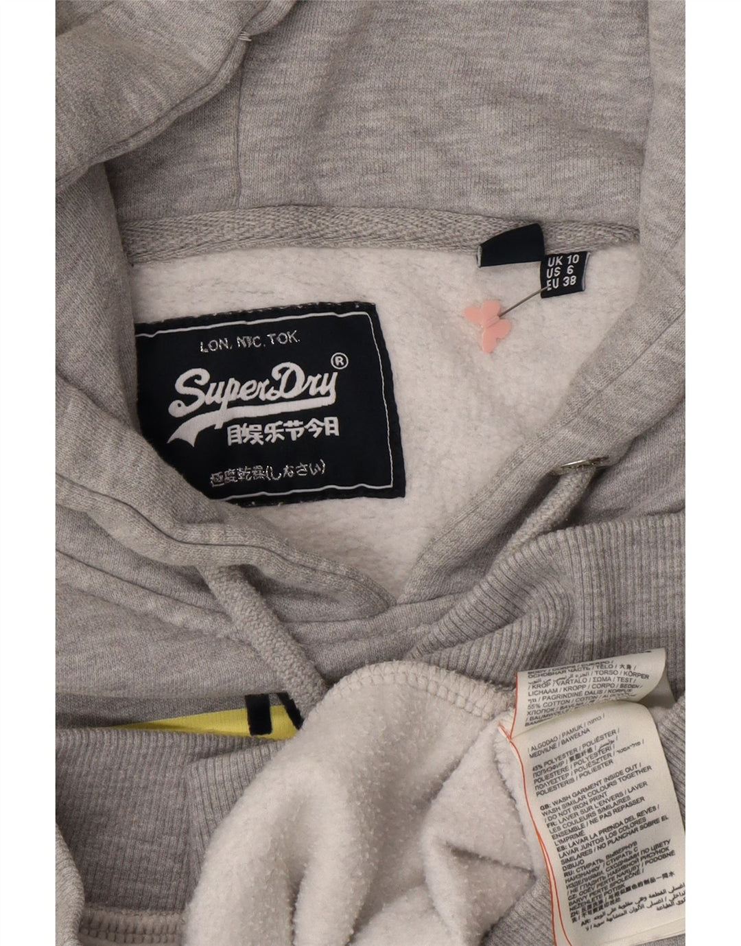 Damski sweter z kapturem i grafiką SUPERDRY UK 10 Small, szary, bawełniany