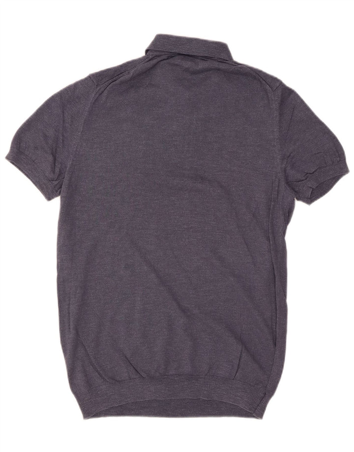 MASSIMO DUTTI Męski sweter polo z krótkim rękawem, mały, granatowy