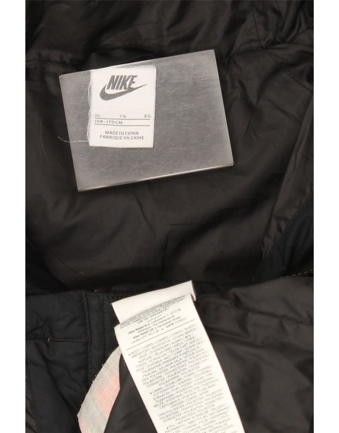 Chłopięca wyściełana kurtka z kapturem i kapturem Nike 13-14 lat XL Czarny poliester z blokami kolorów
