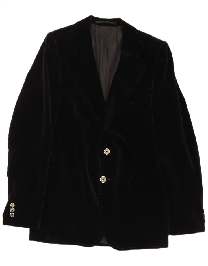 Vintage męska marynarka zapinana na 2 guziki, aksamitna marynarka UK 36, mała czarna