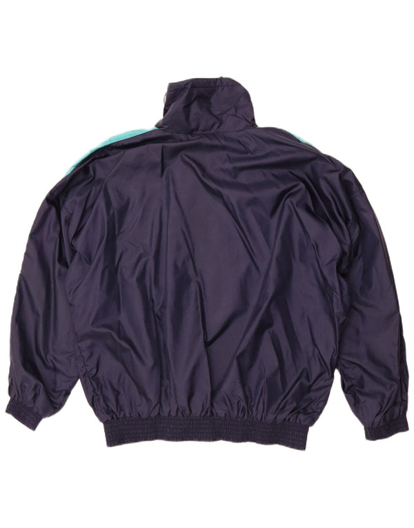 Męska kurtka dresowa w stylu vintage, duża, granatowa, nylonowa z blokami kolorów