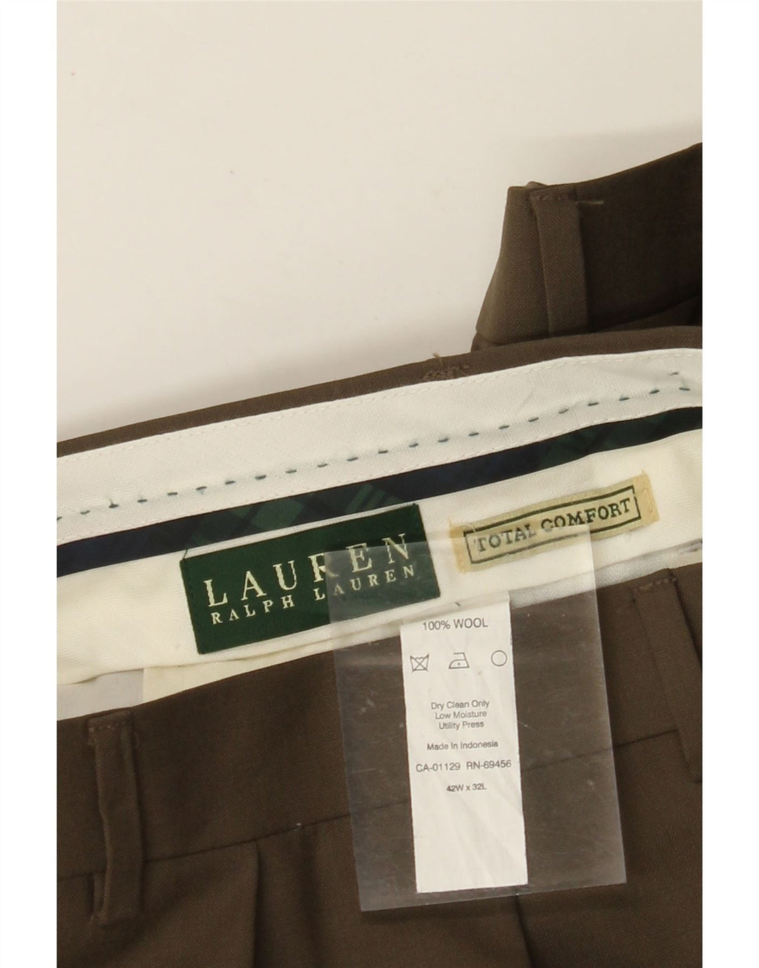 RALPH LAUREN Męskie spodnie garniturowe Total Comfort W42 L32 Wełna khaki