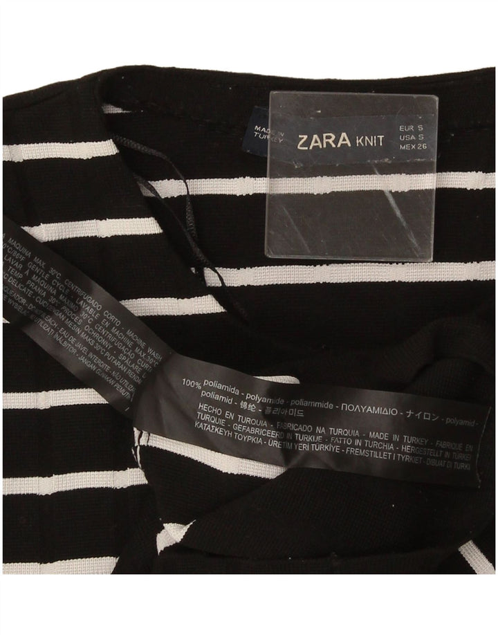 Damski krótki top Zara z długim rękawem, UK 10, małe, czarne paski, poliamid