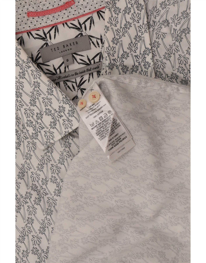 Ted Baker Męska koszula z krótkim rękawem w abstrakcyjny wzór, rozmiar 6 2XL, biała, bawełniana