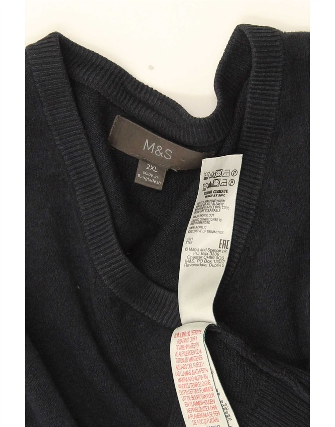 Marks & Spencer Męski sweter z dekoltem w kształcie litery V, 2XL, granatowy, akryl