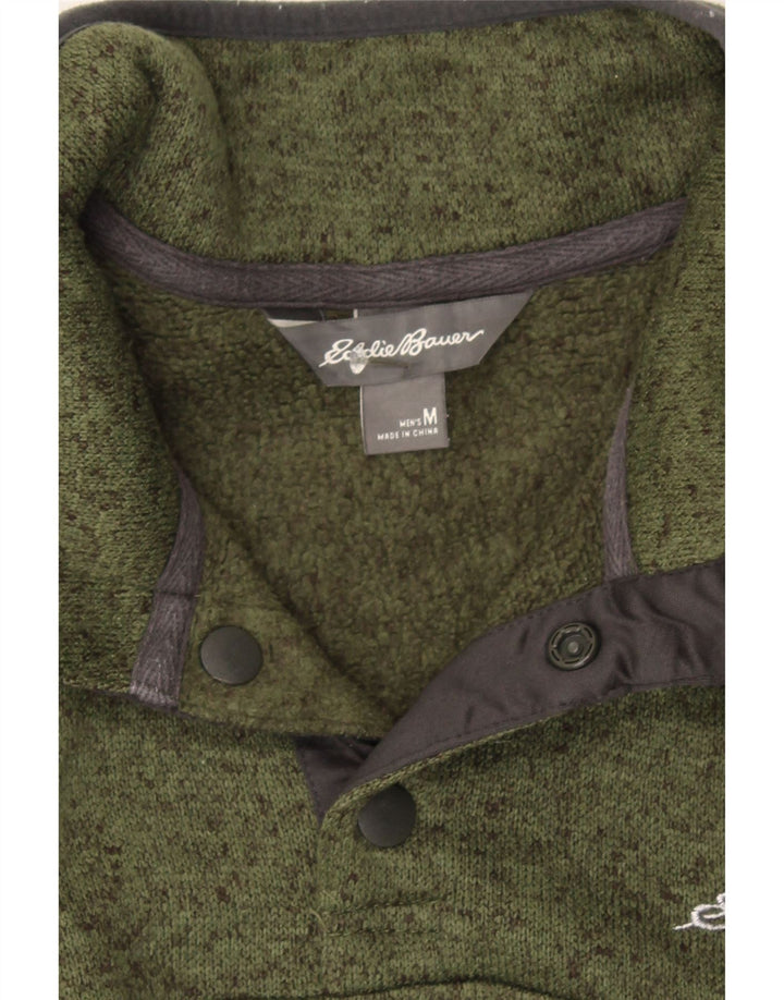 EDDIE BAUER Mens Button Neck Sweatshirt Jumper Medium Green Flecked Vintage Eddie Bauer and Second-Hand Eddie Bauer from Messina Hembry 