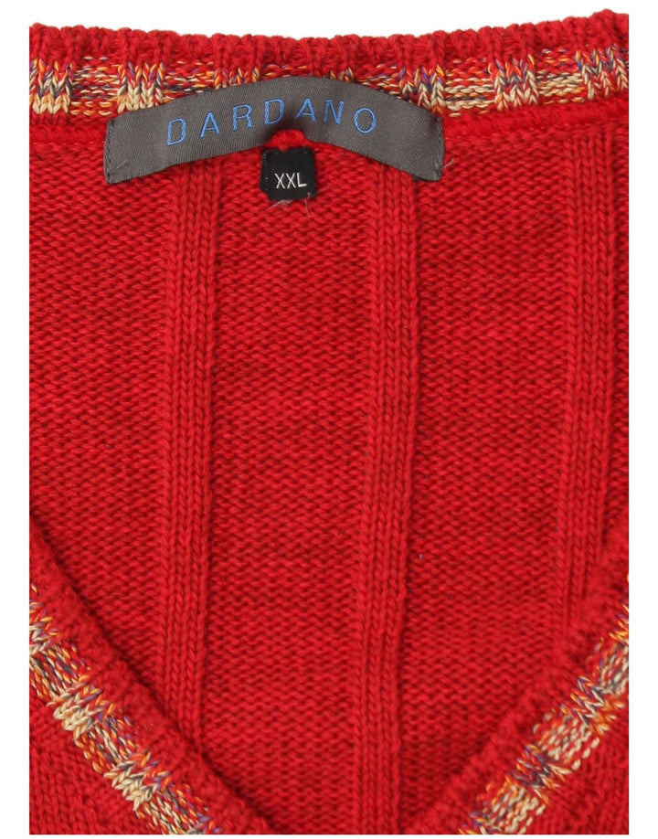 Dardano Męski sweter z dekoltem w kształcie litery V, 2XL, czerwona wełna