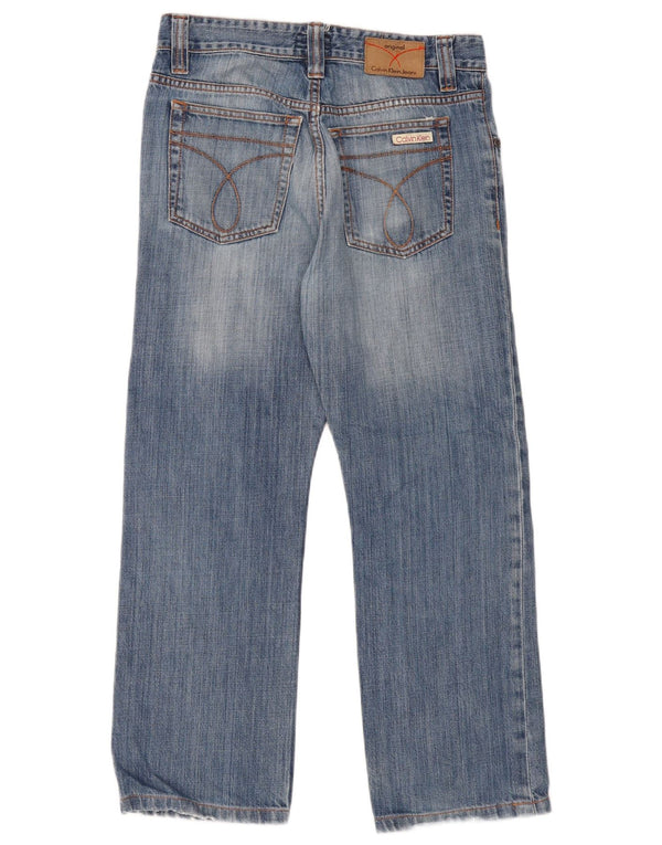 Damskie jeansy Calvin Klein w trudnej sytuacji, przycięte W30 L26, niebieska bawełna