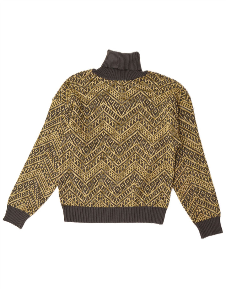Vintage damski sweter z golfem UK 14, średni żółty Chevron