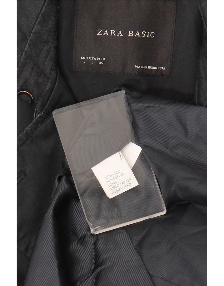 Damski trencz Zara UK 16, duży, czarny, bawełniany