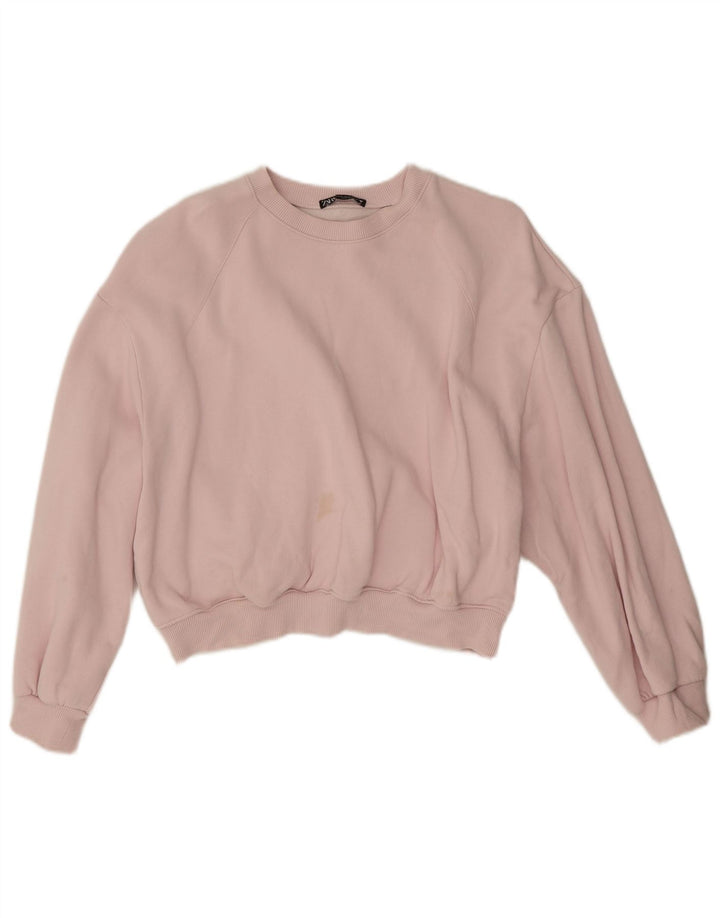 Damska bluza oversize Zara Crop UK 14, średnia różowa bawełna