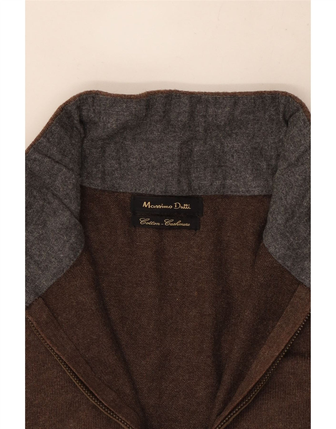 Męski sweter zapinany na zamek Massimo Dutti, mały, brązowy, bawełniany