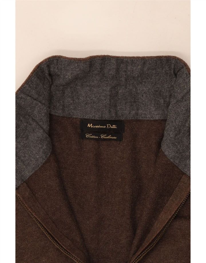 Męski sweter zapinany na zamek Massimo Dutti, mały, brązowy, bawełniany