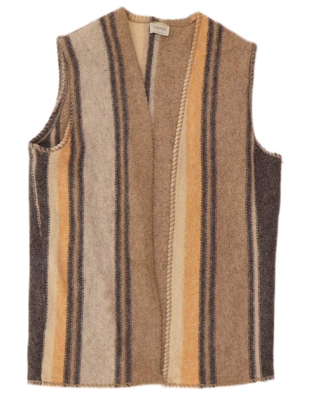 Damski sweter rozpinany bez rękawów Benetton UK 16, duży, wielobarwny, wełniany