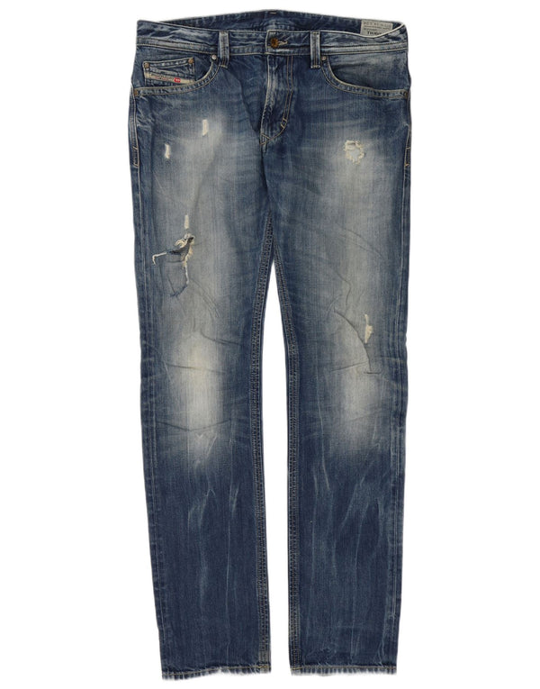 Diesel Męskie Thavar Distressed Slim Skinny Jeans W34 L34 Niebieskie bawełniane